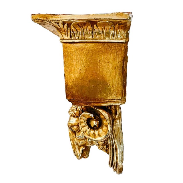 Mid 20th Century Vintage Neoclassical Gold Gilt Ram Head Wall Bracket Shelf & Corbel Wall Pocket Planter For Sale - Image 5 of 10