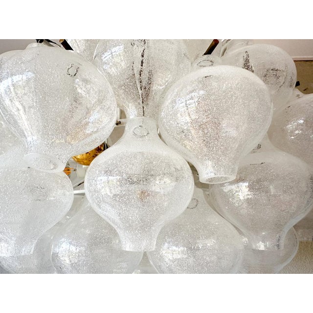 Beautiful mid - century design. 1970s large pendant lamp made by austrian kalmar. White metal frame in 2 parts with 73...