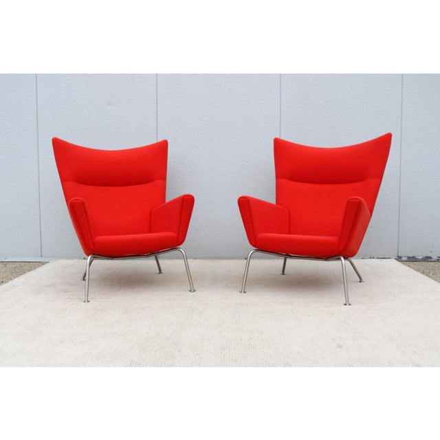 Carl Hansen & Søn MCM Danish Hans J. Wegner for Carl Hansen & Son Ch445 Wing Lounge Chairs, a Pair For Sale - Image 4 of 18