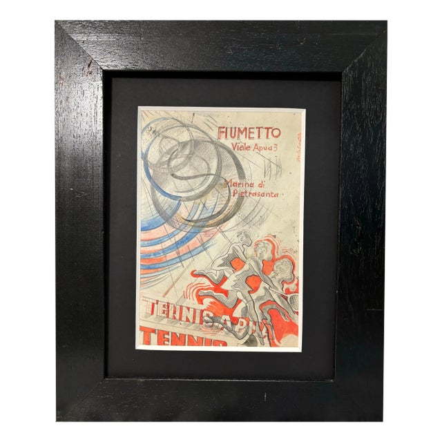 Tennis Study Poster by Uberto Bonetti, 1940s For Sale
