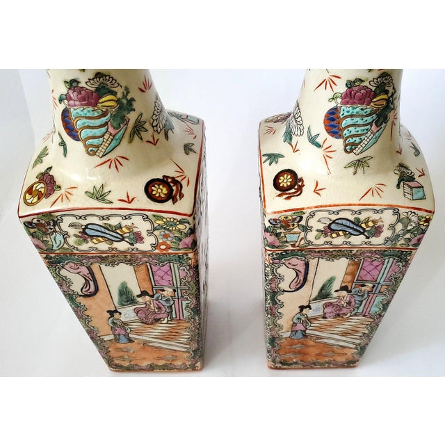 Rose Pair Antique Rose Medallion Qing Style Chinese Vases For Sale - Image 8 of 12