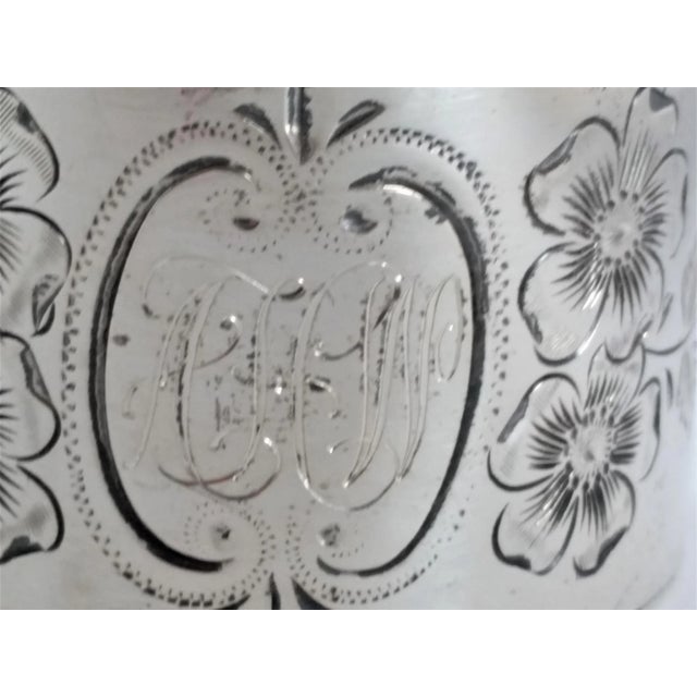 Victorian Antique Sterling Silver Hand-Engraved Napkin Ring – Floral Motif & Ahw Monogram For Sale - Image 3 of 9