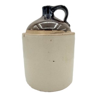 Primitive American Stoneware Moonshine Jug With Albany Slip-Style Glaze For Sale
