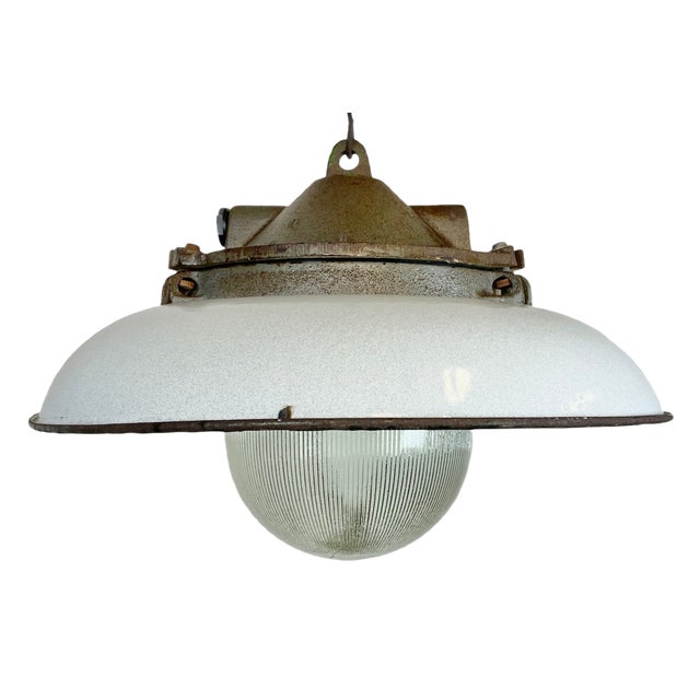 Industrial Factory Pendant Lamp in Cast Iron and Grey Enamel from Zaos, 1960s For Sale