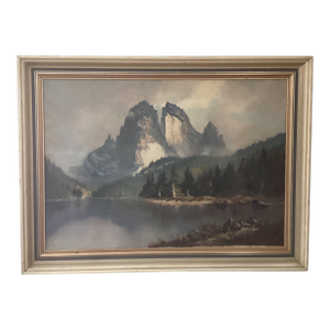 Vintage Original Oil Painting Landscape Scene Misty Rocky Mountains Signed by Artist Framed