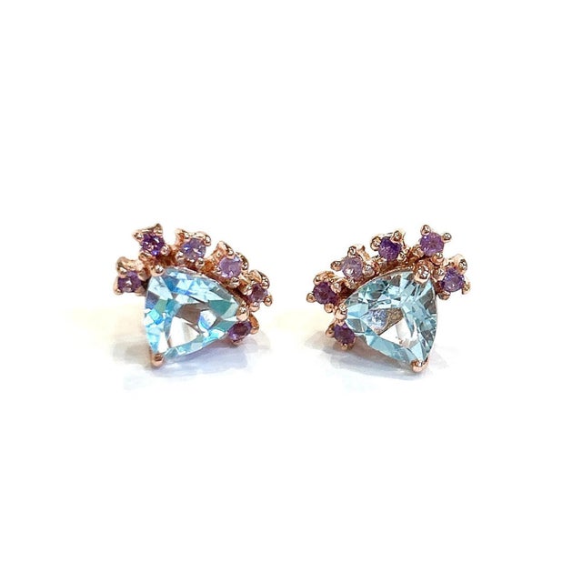 Not Yet Made - Made To Order Bochic “Orient” Blue Topaz Trillions & Amethyst Earrings Set 18K Gold & Silver For Sale - Image 5 of 10