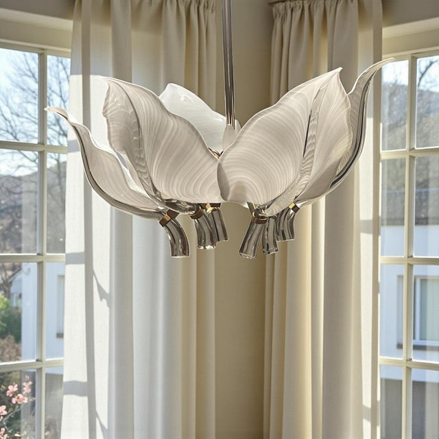 Six Leaf Handblown Murano Glass Chandelier by Franco Luce 1970's For Sale - Image 11 of 11