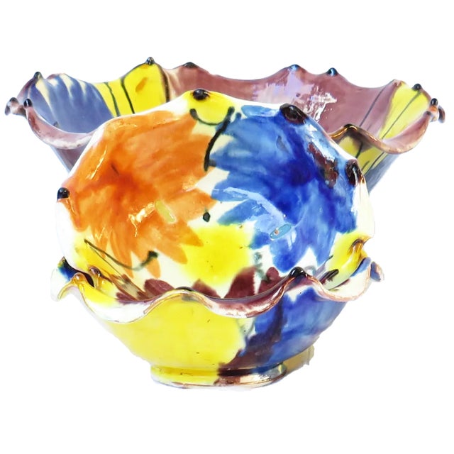 Contemporary Colorful Contemporary Mexican Pottery Serving Bowl Set, 1 Large + 6 Individual For Sale - Image 3 of 9