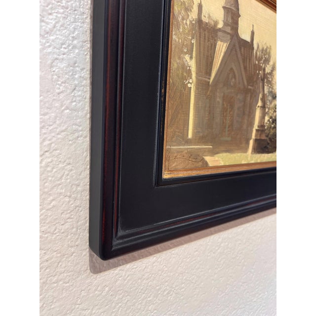 Figurative Guardian Angels by Diego Glazer | Oil on panel Painting of a historic building with statues For Sale - Image 3 of 5