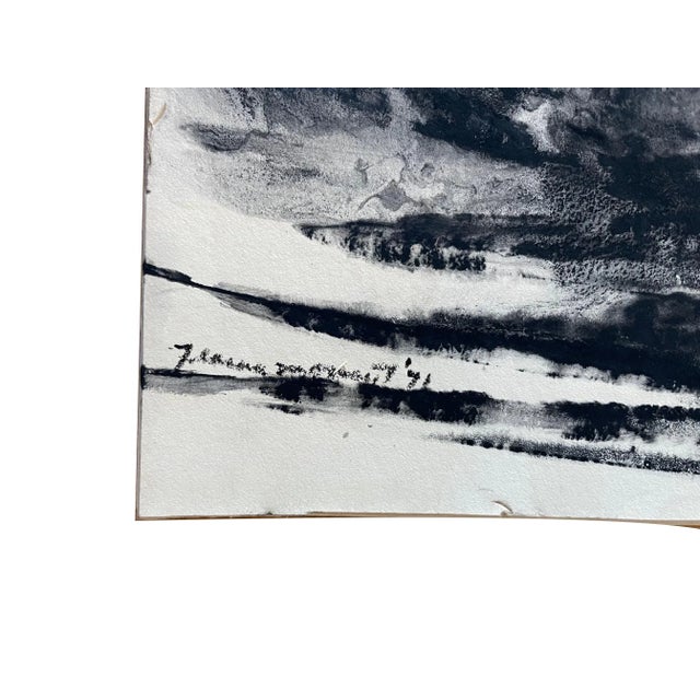 1970s 1970s Jeanne Moment Sumie and Oil Pastel Landscape Painting, Framed For Sale - Image 5 of 5