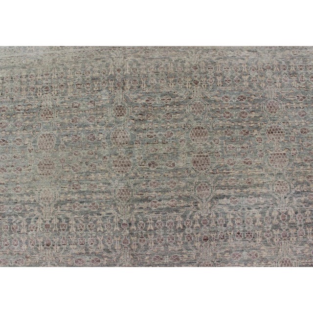 Taupe Transitional Finely Woven Khotan Pomegranate Design in Gray/Green, Brown, Taupe by Keivan Woven Arts For Sale - Image 8 of 9