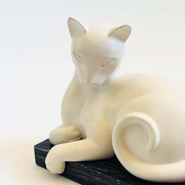 Vintage Art Deco Style Cat Bookend on Black Marble Base For Sale In San Francisco - Image 6 of 15