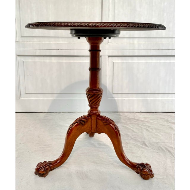 Traditional Flame Mahogany Pedestal Table With Inlaid Sunburst Top & Ball and Claw Feet For Sale - Image 12 of 12