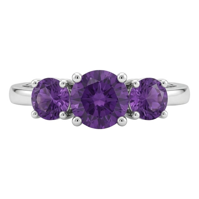 Amethyst Trio Gemstone Ring, February Birthstone Ring Us 7 For Sale