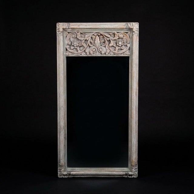 Gustavian (Swedish) Early 21st Century Swedish Gustavian-Style Carved Trumeau Mirror, Newly Painted For Sale - Image 3 of 12