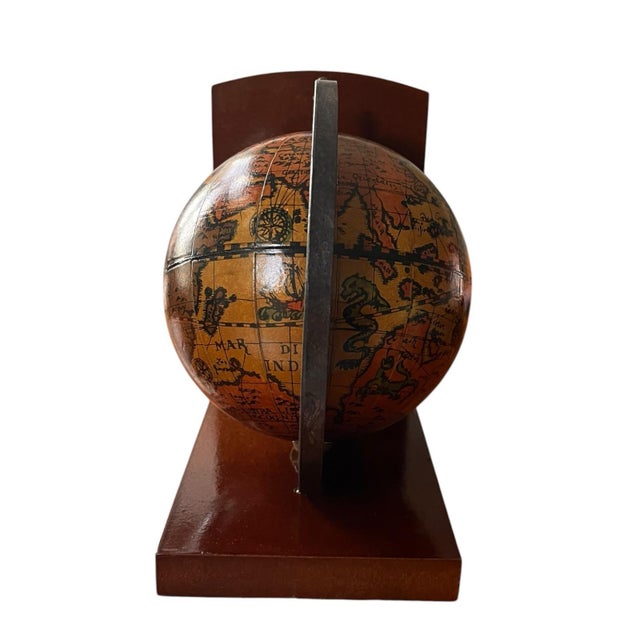 Wood Vintage Italian Mid-Century Globe Book Ends Traditional Victorian Edwardian Old World Walnut For Sale - Image 7 of 11