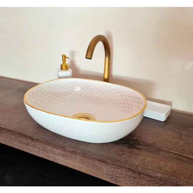 Not Yet Made - Made To Order Contemporary Pink Oval Pottery Sink For Sale - Image 5 of 7