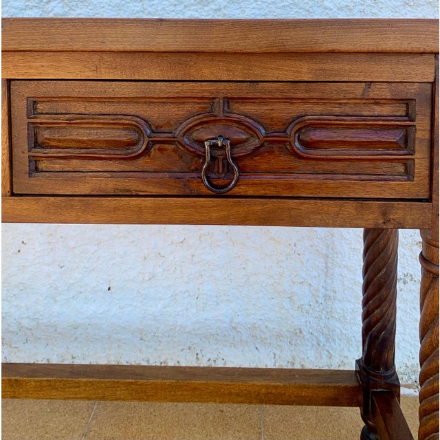 Brown 1930s Carved Walnut Console Table With Solomonic Legs and Two Drawers For Sale - Image 8 of 10