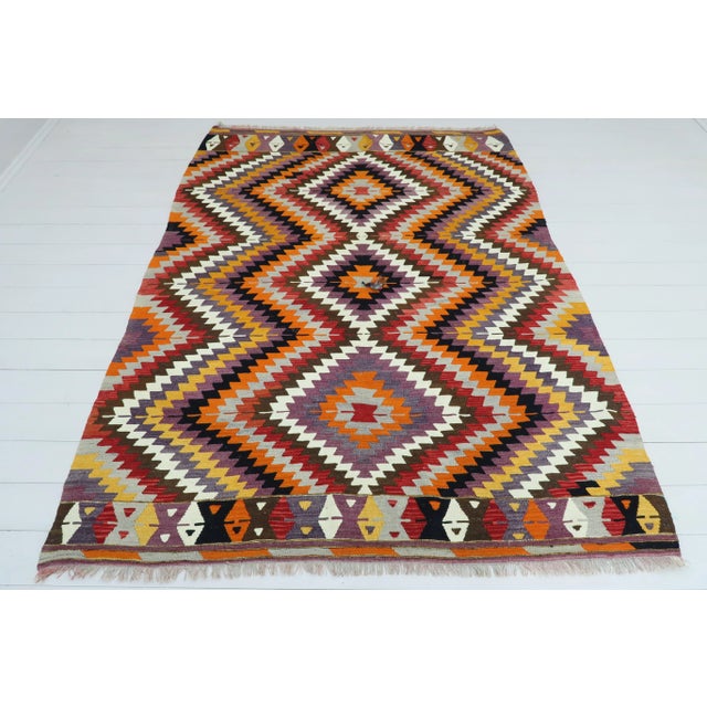 Vintage Turkish Kilim Rug- 5′5″ × 7′3″ For Sale - Image 9 of 9