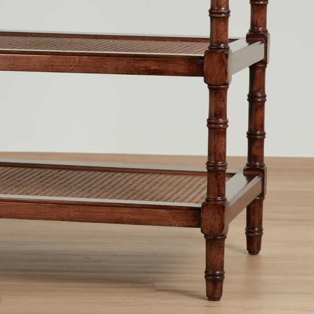 Vintage Three Tiered Caned British Colonial Style Stand For Sale - Image 10 of 13