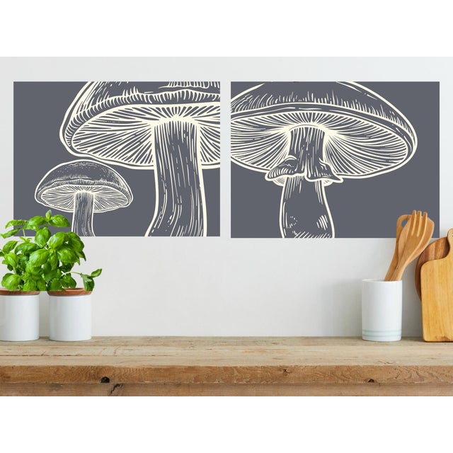 Mushrooms Set of Two Gray Colorway 16 X 20 Prints Reproduction For Sale - Image 4 of 4