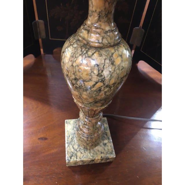 Antique Italian Polished Pink and Black Marble Petite Table Lamp Pair For Sale - Image 4 of 9