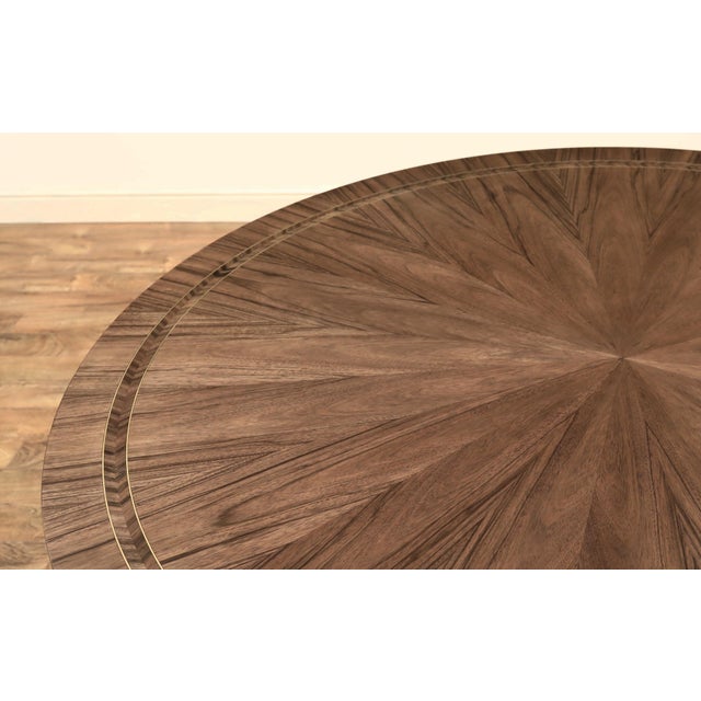 American Black Walnut and Brass Inlaid Pedestal Table With Saber Legs by Jonathan Charles For Sale - Image 3 of 15