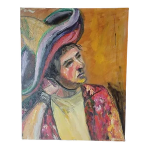 Late 20th Century Portrait "Man in Sombrero" Expressionist Oil Painting by Rosemary Rabut