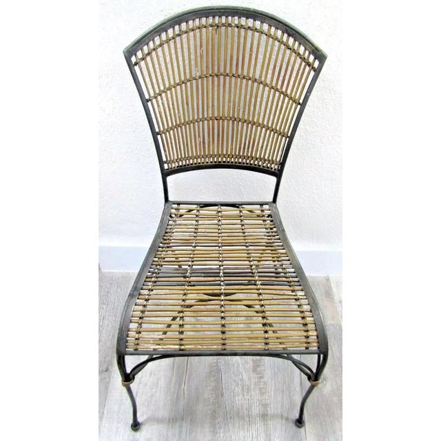 Vintage Mid-Century Iron and Bamboo Side Chair Heavy iron frame High quality construction Woven tied bamboo seat and back...