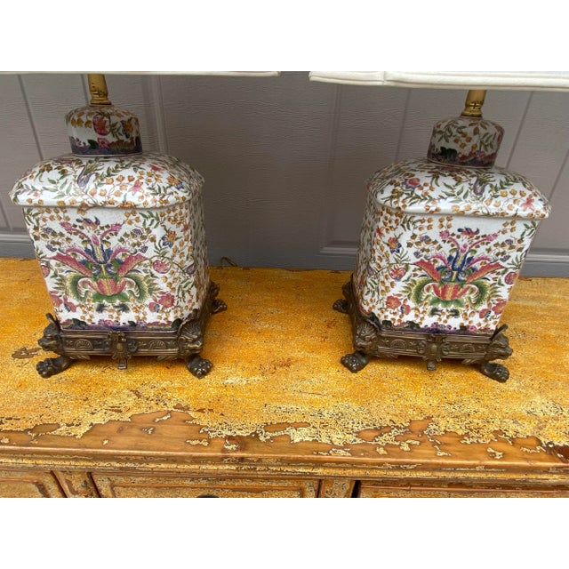 Vintage Tea Jar Chinoiserie Lamps With Ormolu Bases - a Pair For Sale - Image 12 of 13