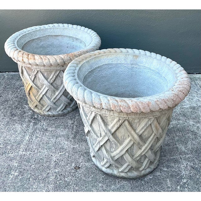 Vintage Cast Concrete Trellis Planters - A Pair For Sale In West Palm - Image 6 of 12