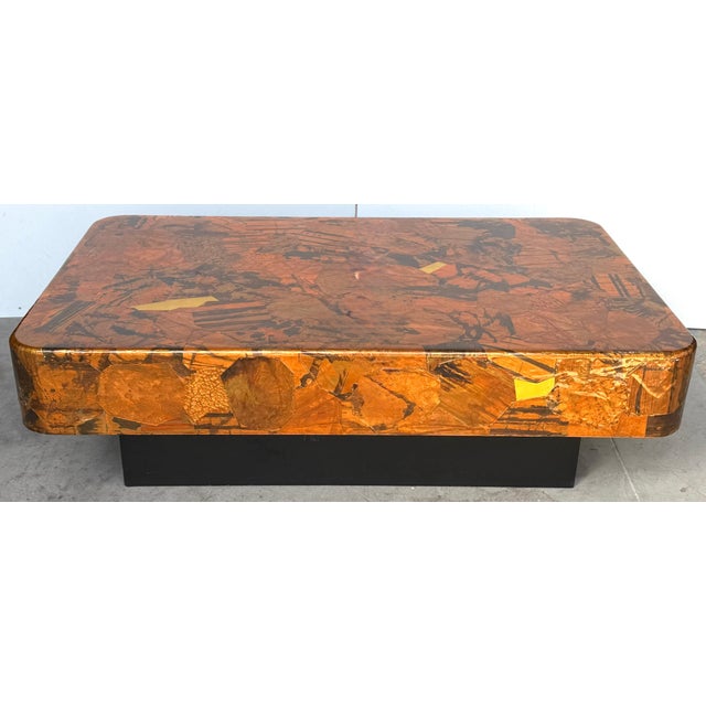 1970s Organic Modern Copper & Brass Inlaid Coffee Table on Ebonized Base For Sale - Image 10 of 13