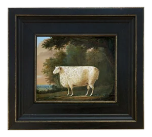 Sheep Under Tree Framed Oil Painting Reproduction Print on Canvas - 5" X 6"