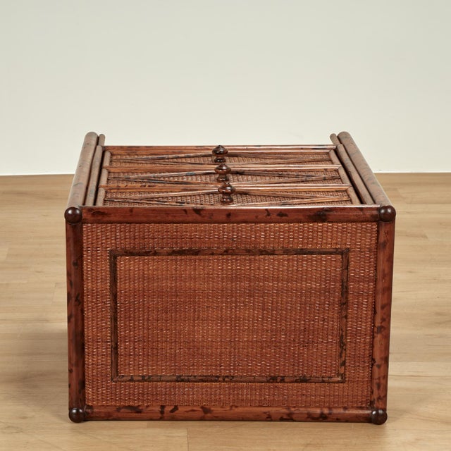 Pair of Vintage British Colonial Style Faux Bamboo and Grasscloth Stands For Sale - Image 12 of 13