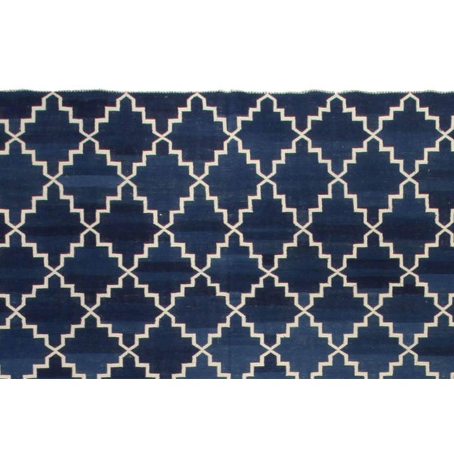 Modern Indian Dhurrie Blue, White Handmade Cotton Rug by Doris Leslie Blau For Sale - Image 4 of 6