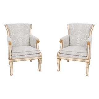Pair Vintage French Louis XVI Newly Upholstered Lounge Chairs For Sale