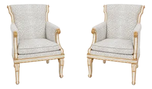 Pair Vintage French Louis XVI Newly Upholstered Lounge Chairs