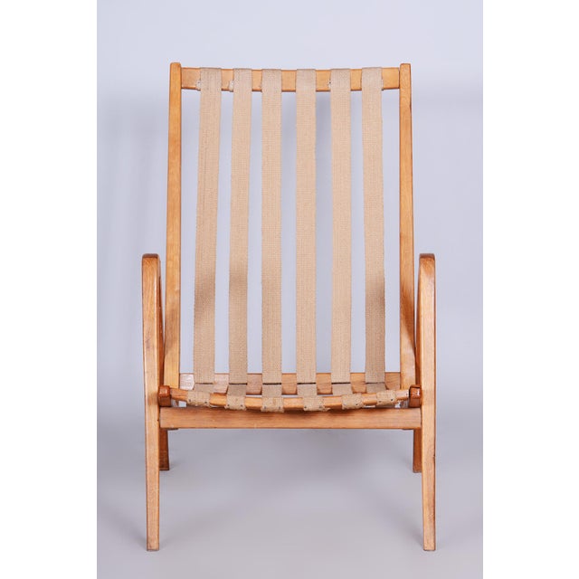 Mid-Century Czech Grey Armchair in Oak attributed to Jan Vanek, 1950s For Sale - Image 10 of 12