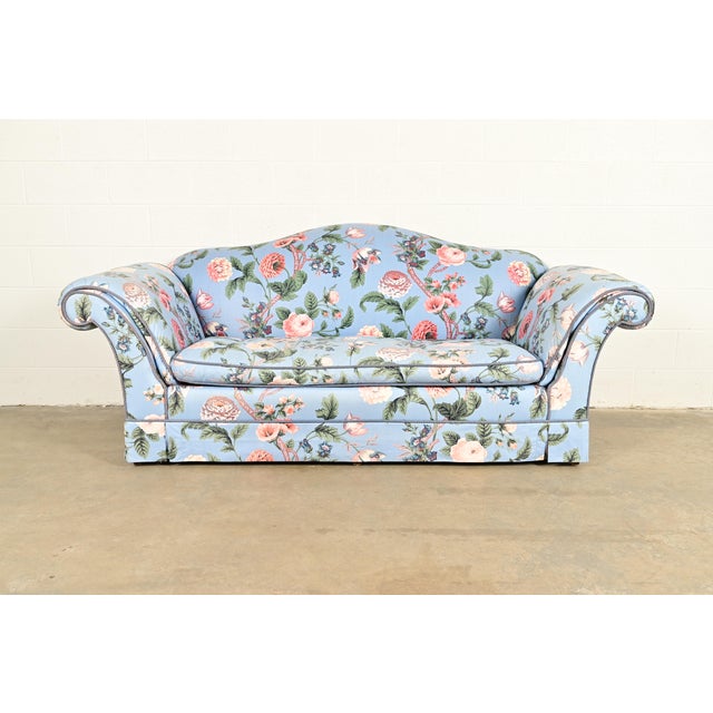 Baker Furniture English Traditional Floral Upholstered Roll Arm Camelback Sofa For Sale - Image 15 of 15