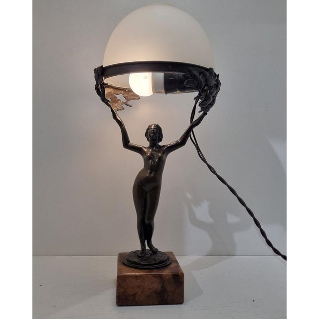 1920s Art Nouveau Bronze and Glass Table Lamp, 1920s For Sale - Image 5 of 17
