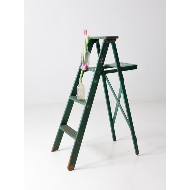 Vintage Painted Green Wood Ladder For Sale - Image 12 of 12