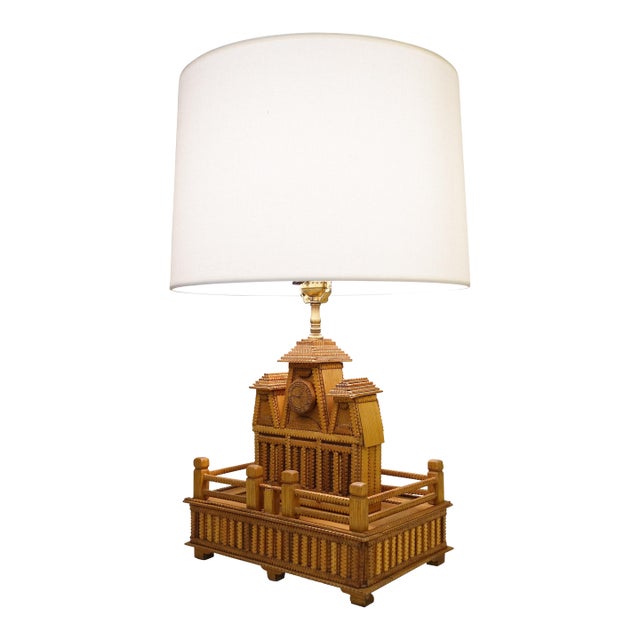 1950s Second Empire Architecture RR Train Folk Art Table Lamp - Hand Carved Disneyland For Sale