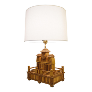 1950s Second Empire Architecture RR Train Folk Art Table Lamp - Hand Carved Disneyland