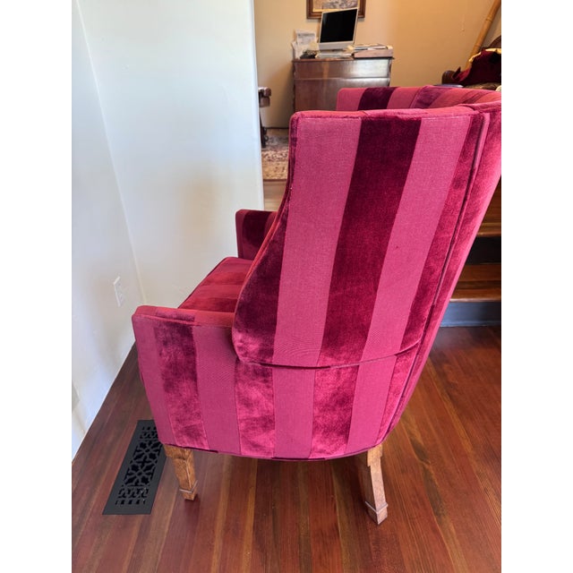 2000 - 2009 Curved Wing Arm Chair With Zimmer & Rohde Fabric in Deep Wine For Sale - Image 5 of 5