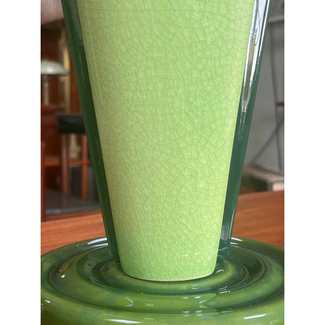 Large Postmodern Green Ceramic Table Lamp attributed to Francois Chatain, 1980s For Sale - Image 16 of 18