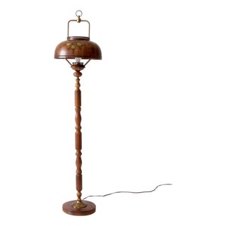 Vintage Faux Bois Floor Lamp With Hand Painted Pinecone Shade For Sale