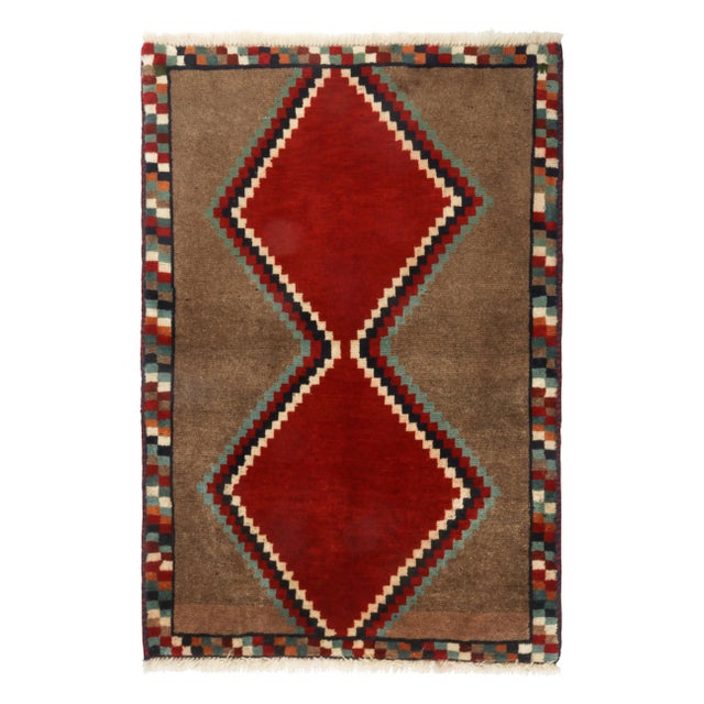 Brown 1950s Vintage Gabbeh Tribal Rug in Brown With Red Diamond Lozenge Pattern For Sale - Image 8 of 8