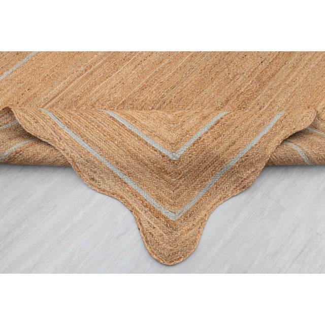 Light Blue Natural Jute Wave Scallop 8x10Ft. For Sale - Image 10 of 12