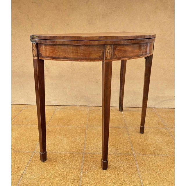 Neoclassical Demi-Lune Table with Green Leather Top, 1940s For Sale - Image 3 of 13