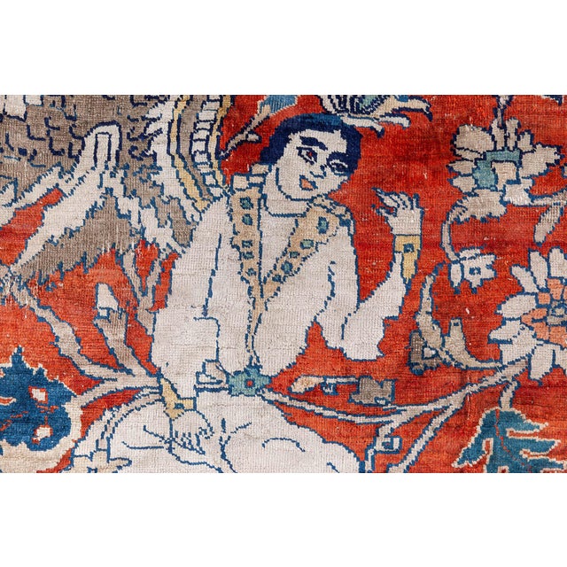 Persian 19th Century Persian Tabriz Silk Red and Navy Blue Rug For Sale - Image 3 of 9